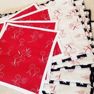 Placemat & Napkin Set for 8 Cloth Napkins Sustainable Linens -Cherries & Apples